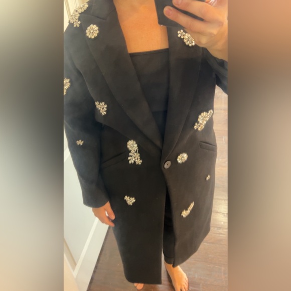 Faux Wool One Button Rhinestone Embellished Coat - Picture 4 of 16